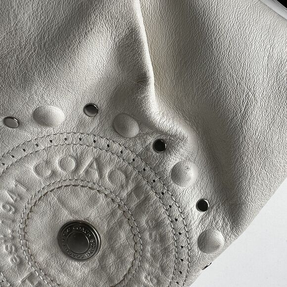 Coach Studded Carryall Applique Gray Leather Shoulder Handbag Off White F16273 - Picture 6 of 15